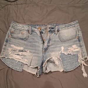 American Eagle Outfitters Women's Ripped Jean Shorts - Light Blue